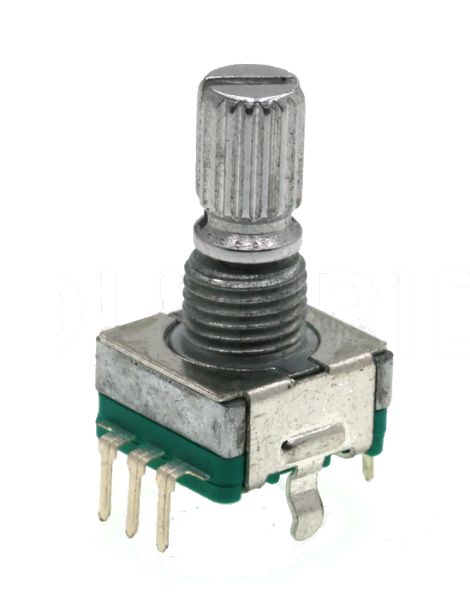 Rotary encoder met drukknop 15mm geribbelde as schroefdraad EC11 groen